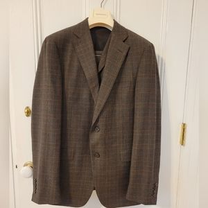 Samuelsohn Men's 3 Piece Suit Plaid Brown 40R